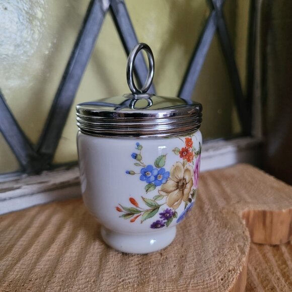 Vintage Porcelain Egg Coddler Royal Worcester Floral Design - Picture 8 of 11